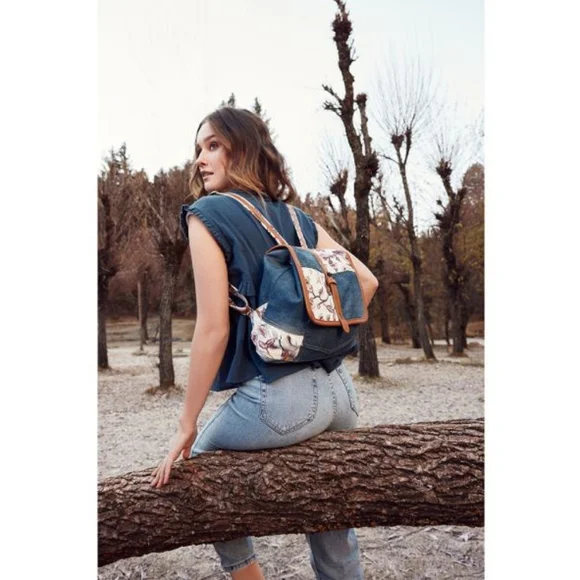 Myra Bag Denim and Floral Backpack - Picture 4 of 4